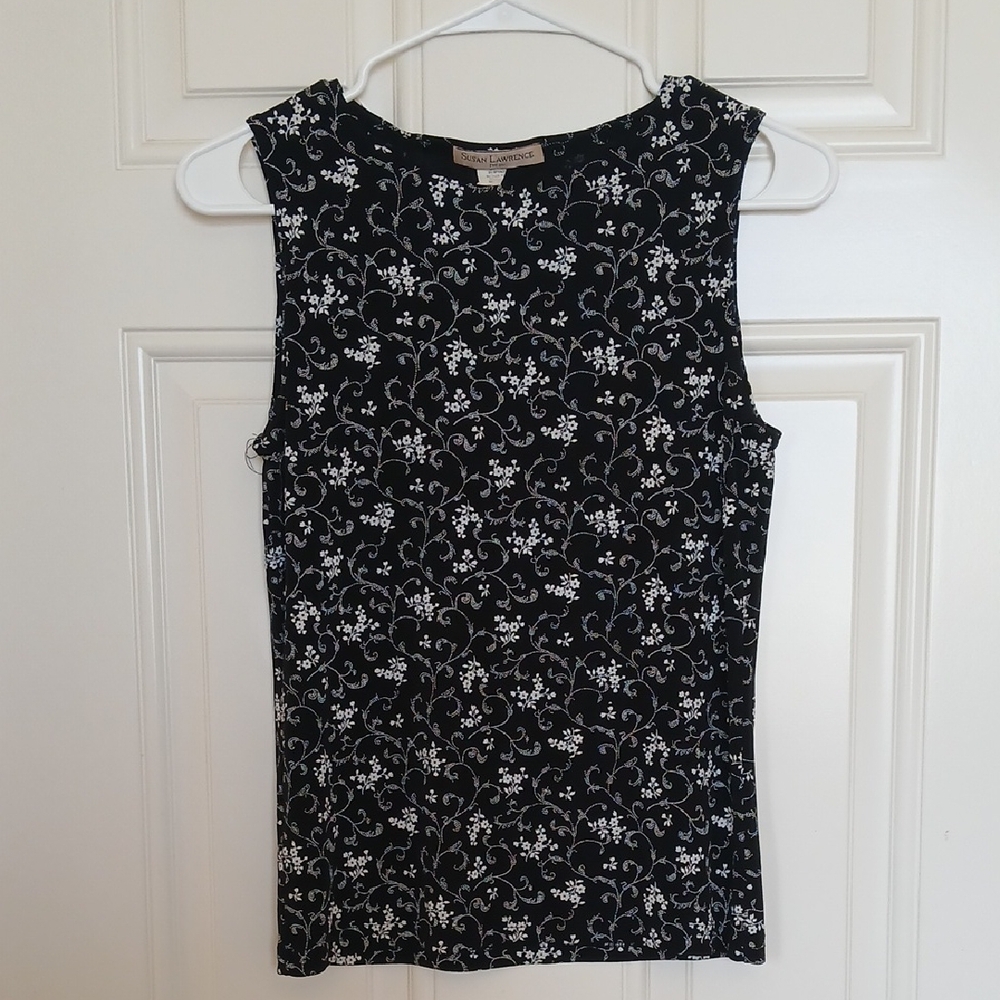 Vintagw Black Floral Print Sleeveless Tank.